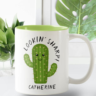 Schattige Plant Lover Cactus Lookin' Sharp Tweekleurige Koffiemok