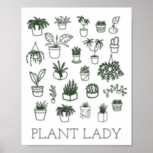 Schattige Plantendame Kamerplant Illustratie in Gr Poster