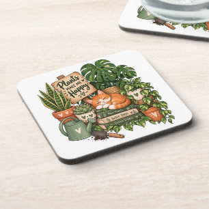 Schattige Plantenliefhebber Kat – Planten Maken Me Bier Onderzetter