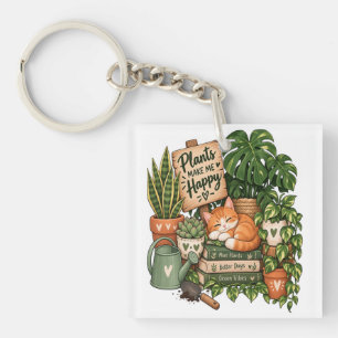 Schattige Plantenliefhebber Kat – Planten Maken Me Sleutelhanger