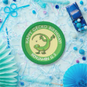 Schattige plezier gepersonaliseerde groene gekko c papieren bordje (Feest)