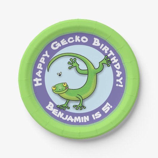 Schattige plezier gepersonaliseerde groene gekko c papieren bordje (Voorkant)