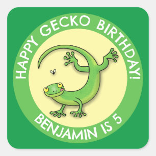 Schattige plezier gepersonaliseerde groene gekko c vierkante sticker