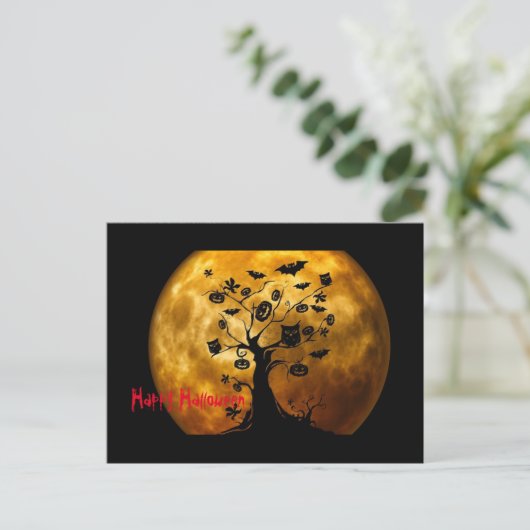 Schattige plezier Happy Halloween Scary Tree en Vo Feestdagenkaart (Staand voorkant)