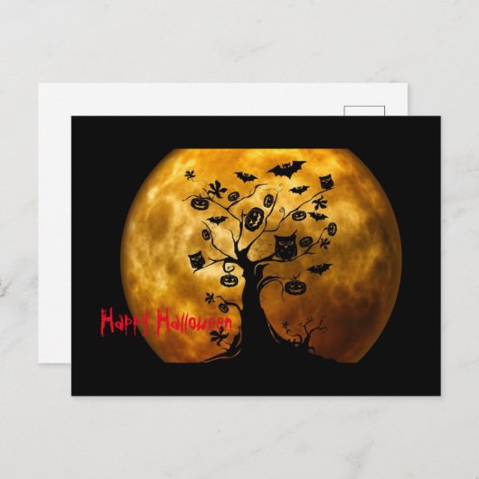 Schattige plezier Happy Halloween Scary Tree en Vo Feestdagenkaart (Voorkant / Achterkant)