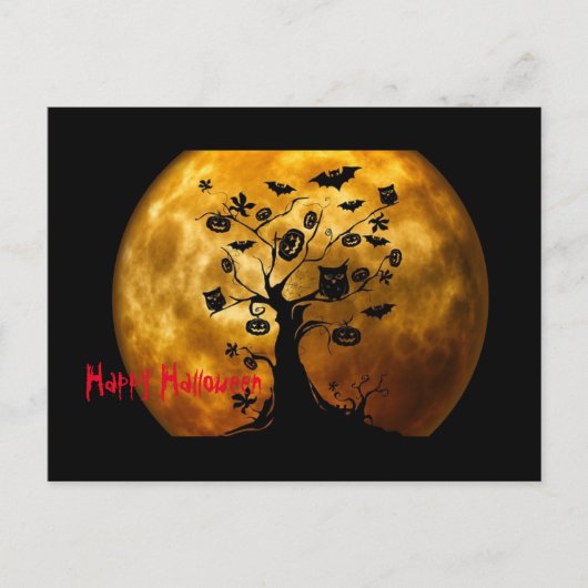 Schattige plezier Happy Halloween Scary Tree en Vo Feestdagenkaart (Voorkant)