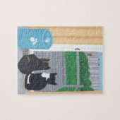 Schattige plezier Twee katten Vogel kijken Puzzel Legpuzzel (Horizontaal)