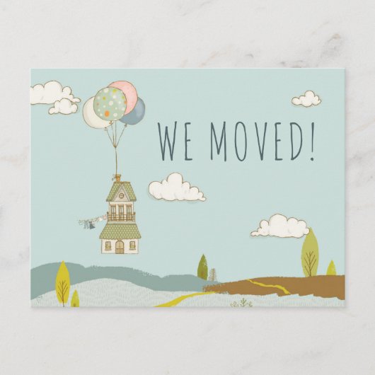 Schattige plezier we verhuisd | Ballonhuis 2 Aankondigingskaart (Voorkant)