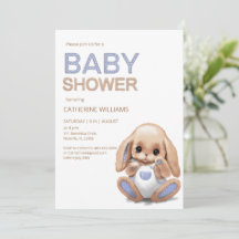 Schattige pluche konijn, baby shower uitnodiging
