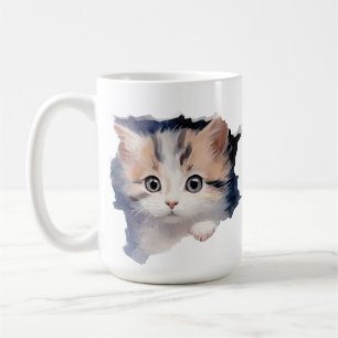 SCHATTIGE PLUIZIG CALICO KITTEN GEZICHT KOFFIEMOK