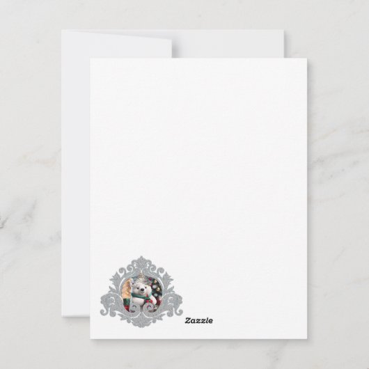 Schattige pluizig kerst polar beer met cadeau. feestdagenkaart (Achterkant)