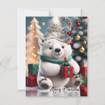 Schattige pluizig kerst polar beer met cadeau.