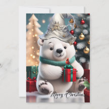 Schattige pluizig kerst polar beer met cadeau.