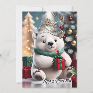 Schattige pluizig kerst polar beer met cadeau. feestdagenkaart