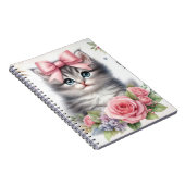 SCHATTIGE PLUIZIG KITTEN MET BOGEN EN BLOEMEN NOTITIEBOEK (Rechterzijde)