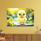 Schattige pluizig kuiken met grote ogen die op een canvas afdruk (Insitu (Woonkamer))