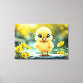 Schattige pluizig kuiken met grote ogen die op een canvas afdruk (Voorkant)