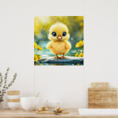 Schattige pluizig kuiken met grote ogen die op een poster (Keuken)