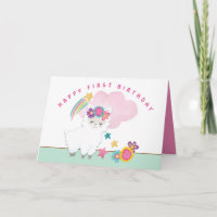 Schattige pluizig lama meisje happy first birthday