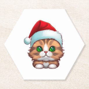 Schattige pluizig Munchkin Christmas Cat Classic T Kartonnen Onderzetters