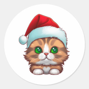 Schattige pluizig Munchkin Christmas Cat Classic T Ronde Sticker