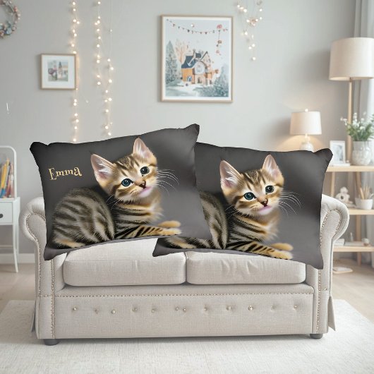 Schattige pluizig tabby kitten, personaliseerbaar accent kussen