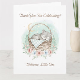 Schattige, pluizige baby wolf Baby Shower Bedankkaart