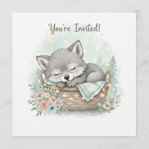 Schattige, pluizige baby wolf Baby Shower Kaart