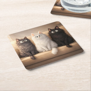 Schattige Pluizige Cartoonkatten Whimsical Drankje Kartonnen Onderzetters
