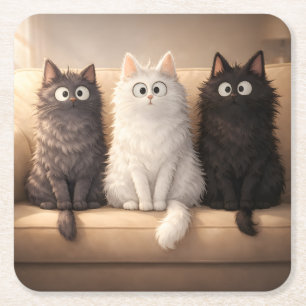 Schattige Pluizige Cartoonkatten Whimsical Drankje Kartonnen Onderzetters
