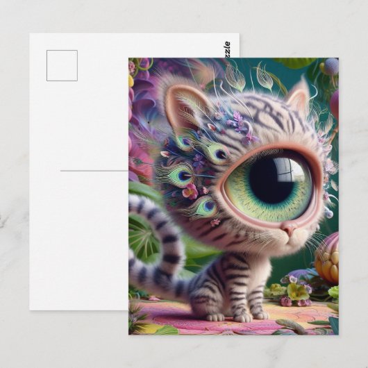 Schattige pluizige eenogige kitten briefkaart (Voorkant / Achterkant)