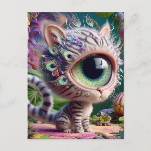 Schattige pluizige eenogige kitten briefkaart (Voorkant)