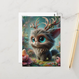 Schattige pluizige jackalope kitten briefkaart