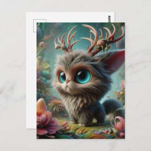 Schattige pluizige jackalope kitten briefkaart (Voorkant / Achterkant)
