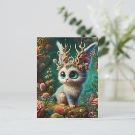 Schattige pluizige Jackalope Kitten Critter Briefkaart (Staand voorkant)