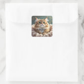 Schattige Pluizige Kat | Blank Vierkante Sticker (Tas)