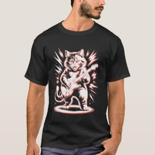 Schattige Pluizige Kat Speelt Elektrische Gitaar R T-shirt
