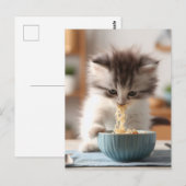Schattige pluizige kitten eten ramen noedels briefkaart (Voorkant / Achterkant)
