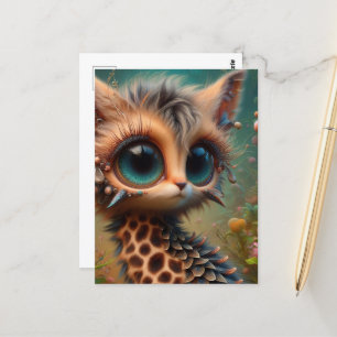 Schattige pluizige kitten Giraffe pauw beestje Briefkaart
