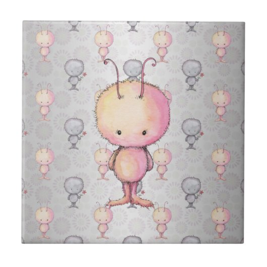 Schattige Pluizige Monsters Tegeltje (Voorkant)