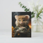 Schattige pluizige muis met thee briefkaart (Staand voorkant)