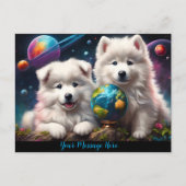 Schattige pluizige Samoyed Puppies, Earth Briefkaart (Voorkant)