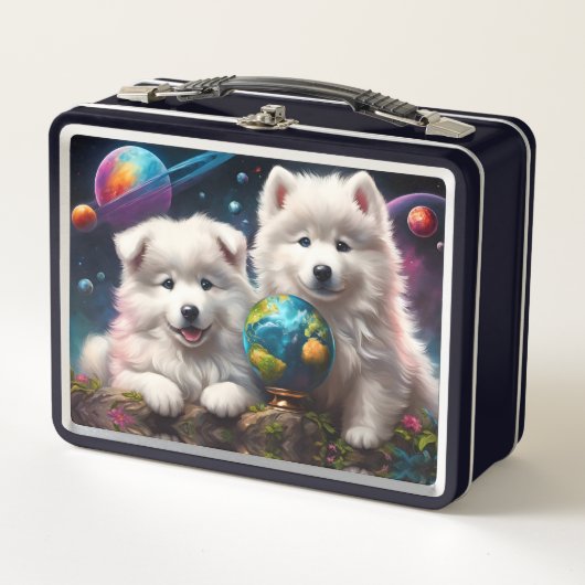 Schattige pluizige Samoyed Puppies, Planets Earth (Voorkant)