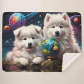 Schattige pluizige Samoyed Puppies, Planets Earth Sherpa Deken (Voorkant (horizontaal))