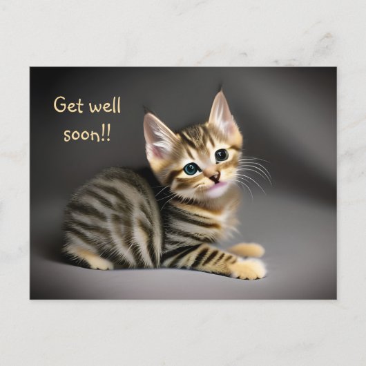 Schattige pluizige tabby kat baby "beterschap"  briefkaart (Voorkant)