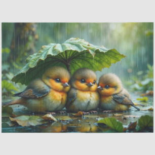 Schattige pluizige vogels die onder een blad in de tissuepapier