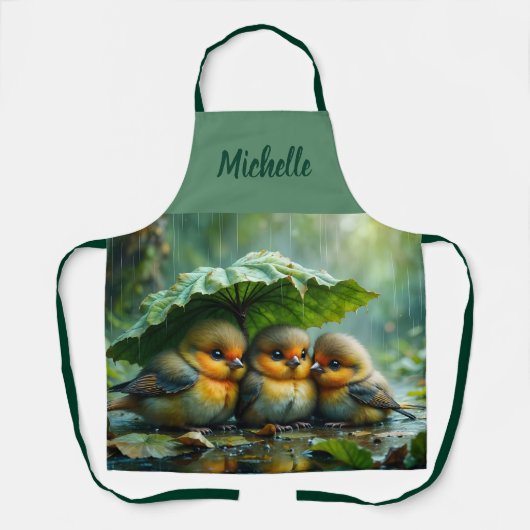 Schattige pluizige vogels die zich onder een blad schort (Voorkant)
