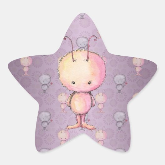 Schattige Pluizige Wazige Monsters Ster Sticker (Voorkant)