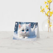 Schattige pluizige witte kat blauwe ogen blanke gr kaart (Gele Bloem)