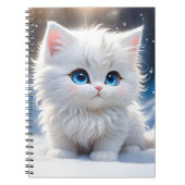 Schattige pluizige witte kat blauwe ogen roze wang notitieboek (Voorkant)